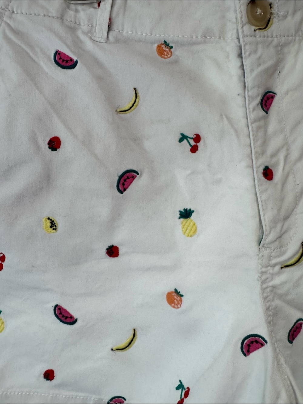 LOFT White Embroidered Fruit-Print Cotton Shorts - Picture 4 of 7